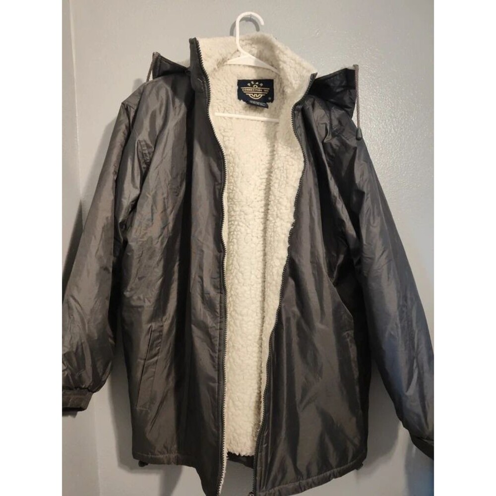 Pear connection Men's M sherpa-lined Hooded Jacket nylon grey gray white warm